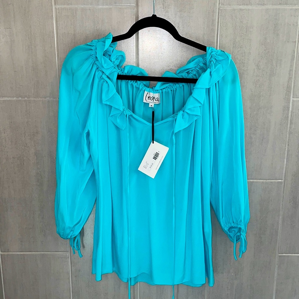 Women's Blue Ruffle Blouse